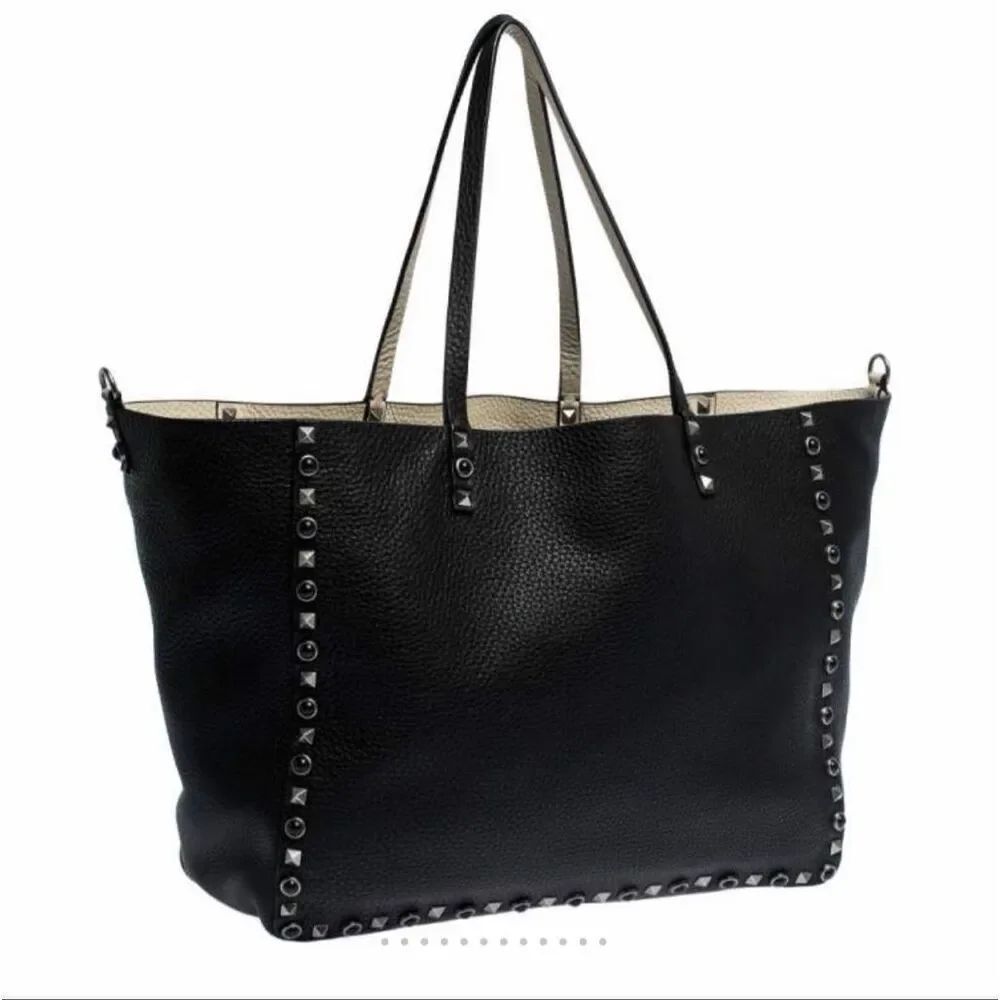 Valentino Black Leather Rockstud Reversible Tote
